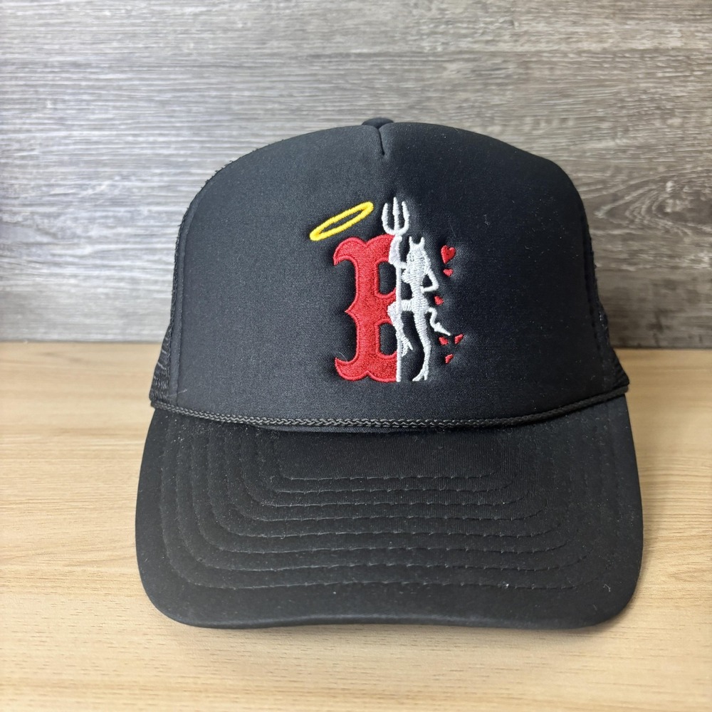 Angel Devil B Hat Cap Snap Back Black Trucker Mesh Embroidered Graphic Mens